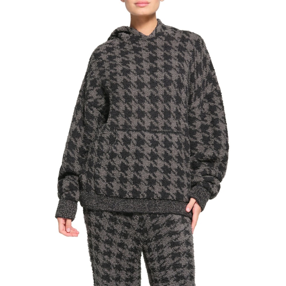SKIMS Cozy knit onyx Houndstooth Lounge Set Hoodie Pants Plush Soft Sz small med